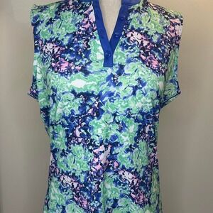 EP New York blue green print athletic sleeveless top Womens M